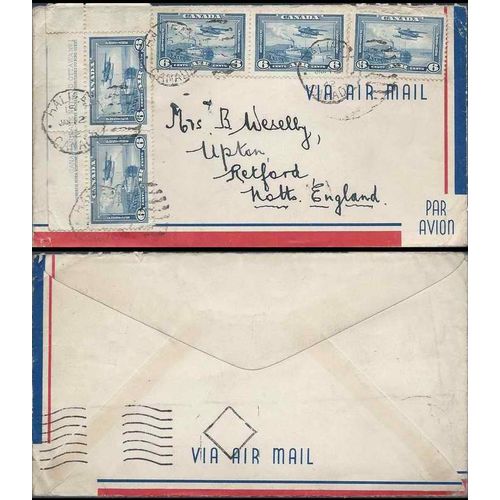 Canada War Issue 1942 AIR MAIL Combo #C6 to England with Plate Inscription