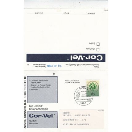 Berlin 1985 Gynaecology Association Congress FDC Neos Donner Advertising Card