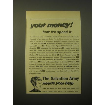 1965 The Salvation Army Ad - Your money! How we spend it