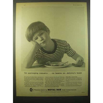 1965 Metal Box Ad - No packaging industry No beans on Johnny's toast