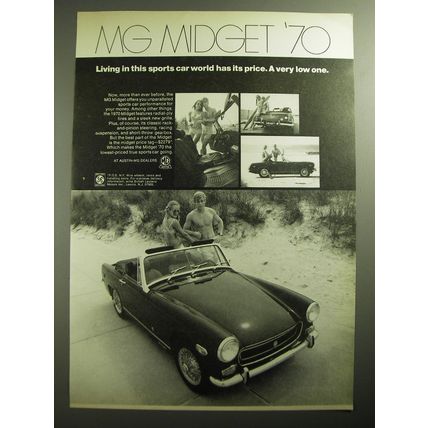 1970 MG Midget Ad - Living in this sports car world has its price.
