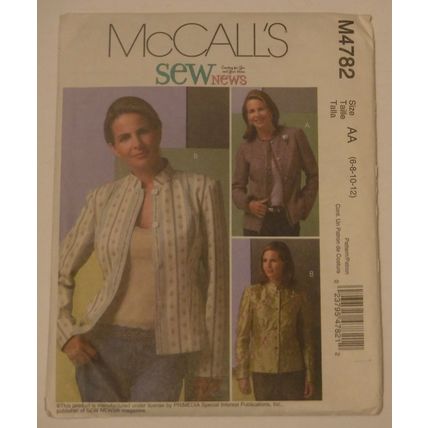McCalls Sewing Pattern # M4782 Misses Lined Jackets