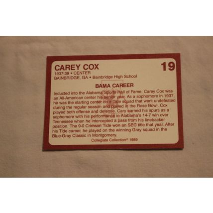 Carey Cox 1989 Collegiate Collection Alabama's Finest NO, 19