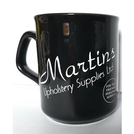 COFFEE MUG - MARTIN'S UPHOLSTERY 10 x 12 x 8 cm diameter - CLEAN, and VERY GOOD