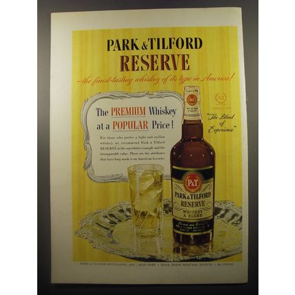 1950 Park & Tilford Reserve Whiskey Ad - The premium whiskey at a popular price