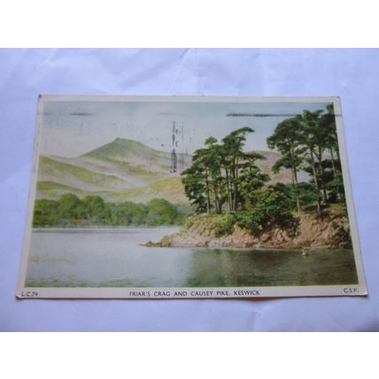 FRIARS CRAG and CAUSEY PIKE. KESWICK, CUMBRIA used vintage postcard 1953 pm =