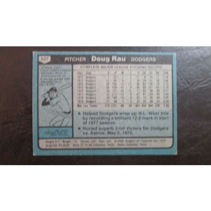 1980 Topps Doug Rau Los Angeles Dodgers Card #527