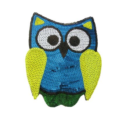 Owl Sew On Patch 20 cm x 16.5 cm Sequins Blue Badge Patch Decoration Bird P166