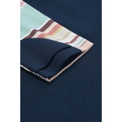 Blue Striped Color Block Thumbhole Sleeve Full Zip Hoodie