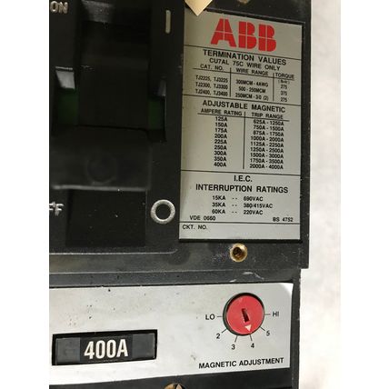 ABB SP-9954 CIRCUIT BREAKER,400 A,3-POLE,600 vac/250 vdc,ABB JS,CU7AL 75C,TA,AA