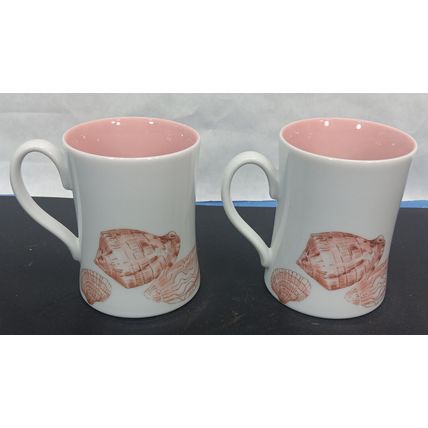 Fitz & Floyd Coquille Coffee Mugs Cups Coral Pink Seashell Design JAPAN