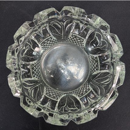 Vintage Clear Heavy Pressed Carnival Glass Ashtray Round 7" Wide