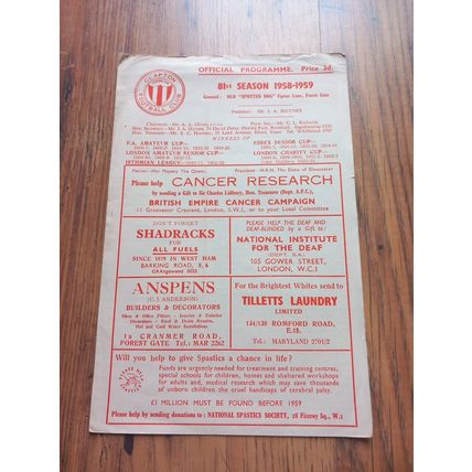 1958/59 Clapton vs Kingstonian - Isthmian League 21/3/1959 ** FREE P&P **