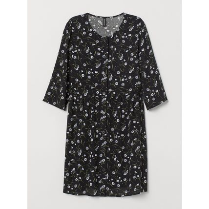 New HM Divided Baby-Doll Dress, Black Floral Size 10