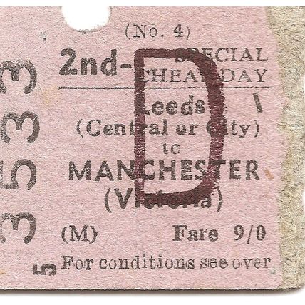 B.T.C. Edmondson Ticket - Leeds Central or City to Manchester Victoria