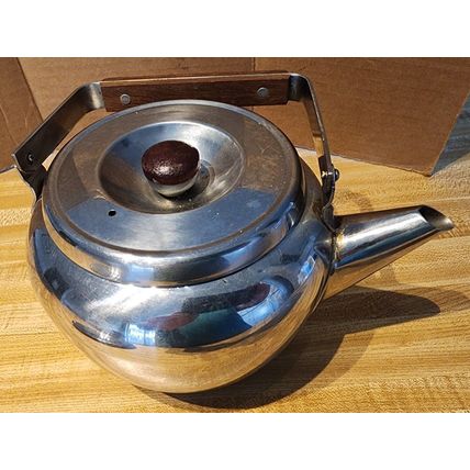 Vintage Metal Tea Pot with Wood Handle & Knob & Kromex Plate