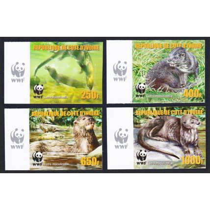 Ivory Coast WWF Speckle-throated Otter 4v Imperf Reprint Logo 2005 MNH