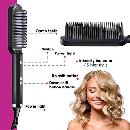 2 In 1 Hair Straightener Hot Comb - Negative Ion Curling Tong & Electric Hair