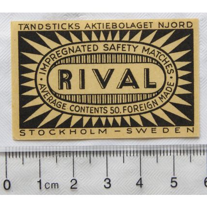 vintage Matchbox Label - Rival, Stockholm, Sweden