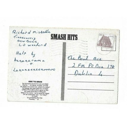 Smash Hits Competition Entry To The Beat Box Postcard. Bros.