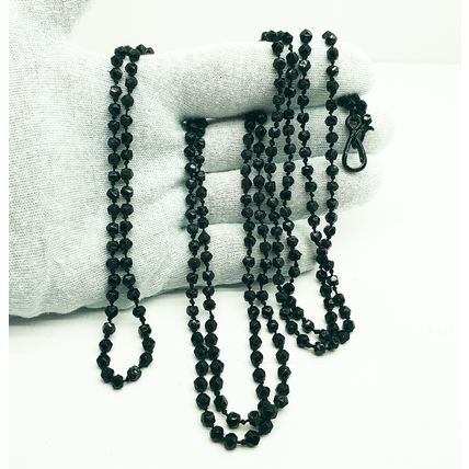 Three Antique Victorian Black Faceted French Jet Beaded Long Muff / Guard Chains