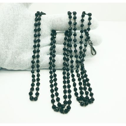 Three Antique Victorian Black Faceted French Jet Beaded Long Muff / Guard Chains
