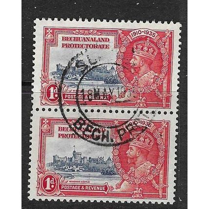 BECHUANALAND 1935 GV SILVER JUBILEE 1d VERTICAL PAIR USED SG111 X 2