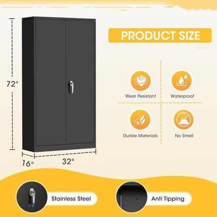 Greenvelly 72" H Metal Garage Storage Cabinet with 2 Doors and 4 Adjustable Shel