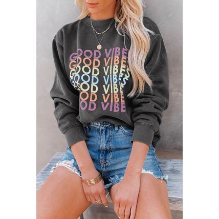 Gray GOOD VIBES Graphic Pullover Sweatshirt