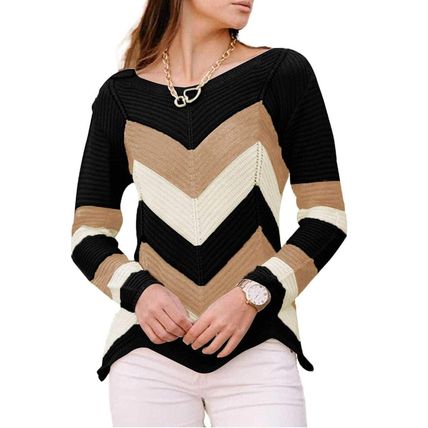 Black Chevron Colorblock Knit Sweater