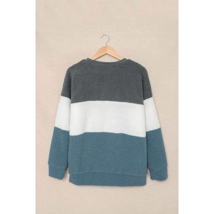 Gray Oversized Colorblock Plush Sweatshirt
