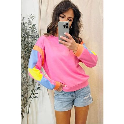 Pink Candy Colorblock French Terry Top