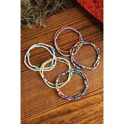 Yellow Flower Random Color Multi Layered Beaded Anklet Set