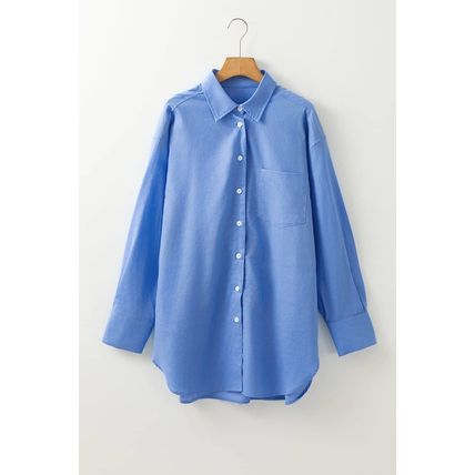 Blue Boyfriend Chest Pocket Tunic Shirt