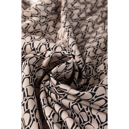 Khaki Geometric Print Notched Neck Puff Sleeve Blouse