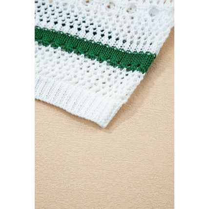 White Color Block Striped Pointelle Knit Sweater