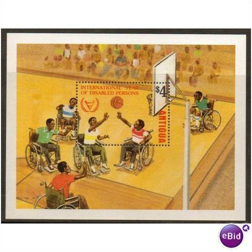 ANTIGUA 1981 SPORTS FOR DISABLED PEOPLE MINISHEET MINT NEVER HINGED BASKETBALL