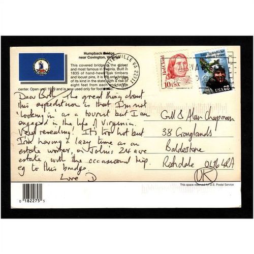 AMERICA POST CARD - HUMPBACK BRIDGE NR COVINGTON, VIRGINIA NICE COLOURED USED