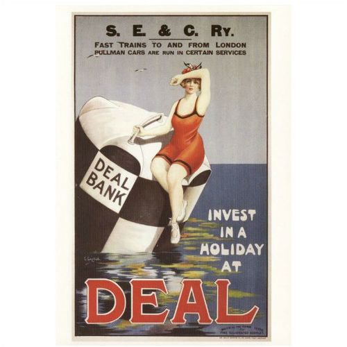 Railway Postcard SE&CR Poster Holiday DEAL Bank Invest in a Holiday E English