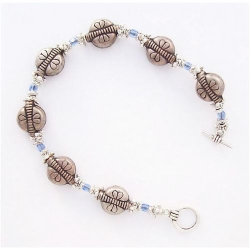 Bracelet #012 metal butterfly and crystal beads 7.5 inch costume fashion jewelry