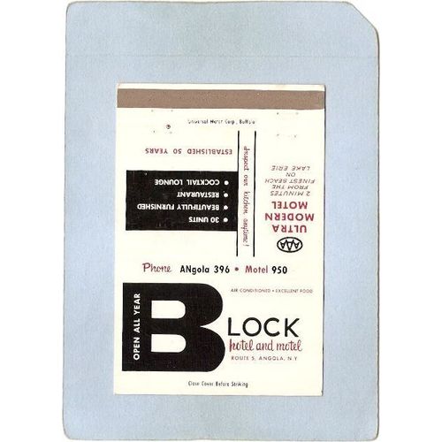 New York Angola Matchcover Royal Flash Block Hotel & Motel Rt 5 w/Very Low~2351