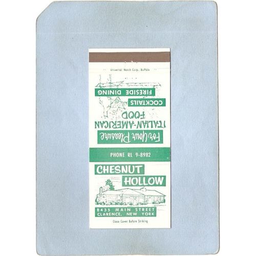 New York Clarence Matchcover Chesnut Hollow Restaurant 8435 Main St w/Map ~2364