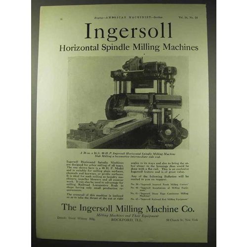 1922 Ingersoll Horizontal Spindle Milling Machine Ad