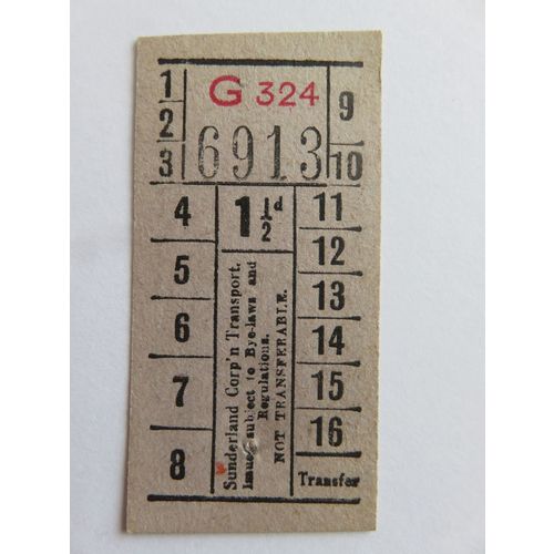Sunderland Corporation Transport Bus Ticket #2