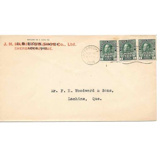 Canada Admiral War Tax #MR1 x 3, 1915 Sherbrooke Quebec