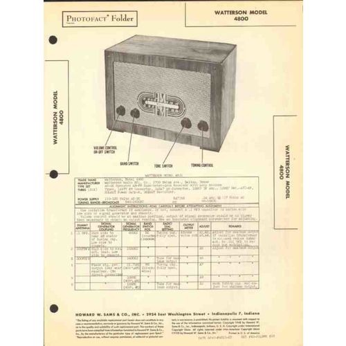 WATTERSON model 4800 6 tube AM FM radio receiver Sams Photofact manual
