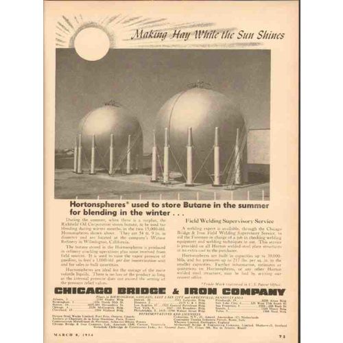 CHICAGO BRIDGE IRON COMPANY 1954 Making hay sun shines vintage ad