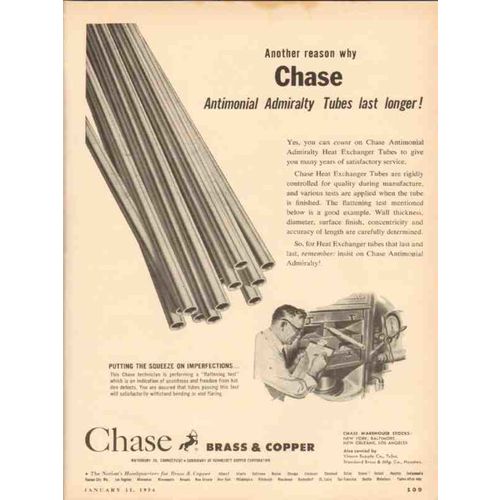 CHASE BRASS COPPER COMPANY 1954 antimonial admiralty vintage ad