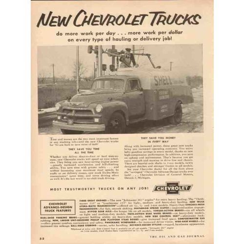 CHEVROLET 1954 New trucks more work hauling delivery job vintage ad