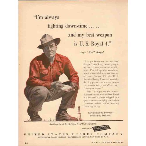 UNITED STATES RUBBER COMPANY 1954 always fighting down-time vintage ad
